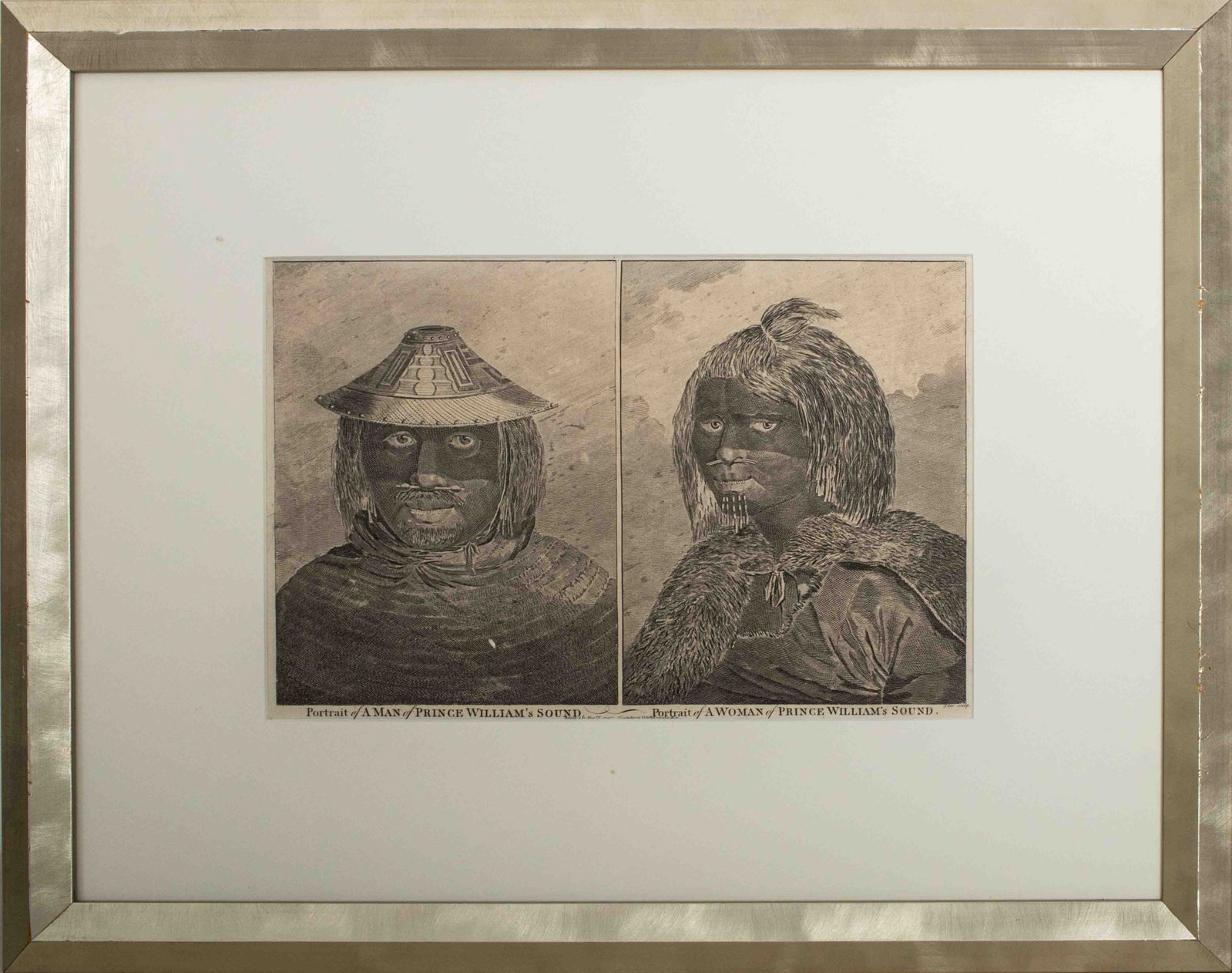 "Man & Woman of Prince William's Sound" Engraving: "Portrait of a Man and Woman of Prince William's Sound", Engraving, published by Alexander Hogg in 1790 from the third voyage of Captain James Cook on the Discovery, 12 July 1776 to 4 October 1780, de