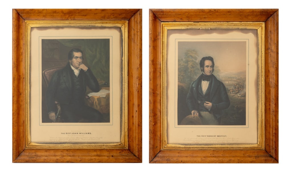 Portraits of Missionaries Prints, 2: Two Portraits of Missionaries, Prints in Colors, one depicting Reverend Robert Moffat (Scottish, 1795-1883), South African missionary, and one Revered John Williams (English, 1796-1839) missionary to