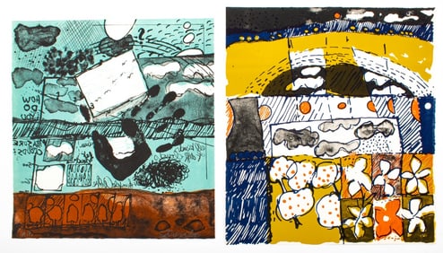 Elfi Schuselka Abstract Landscape Lithographs, 2