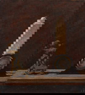 European School Still Life Oil on Canvas, ca. 1900: European School, Still Life Scene, Oil on Canvas, circa 1900, apparently unsigned, unframed. Relined. 18" H x 16" W. Provenance: From a 333 East 75th Street Estate. Keywords: Painting, Oil painting, W