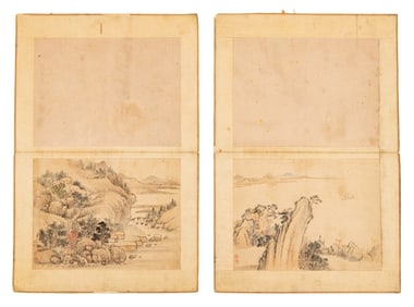 Chinese School Landscape Scene Watercolors, 2