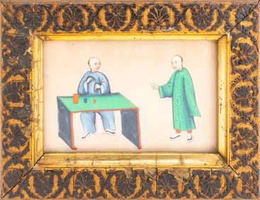 Chinese Figural Scene Gouache on Silk, 19th C.