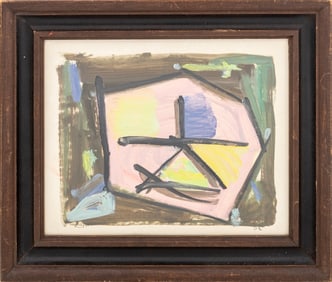Leon Wall Abstract Composition Oil on Paper, 1958