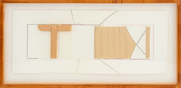 Illegibly Signed Abstract Wood & Paper Collage