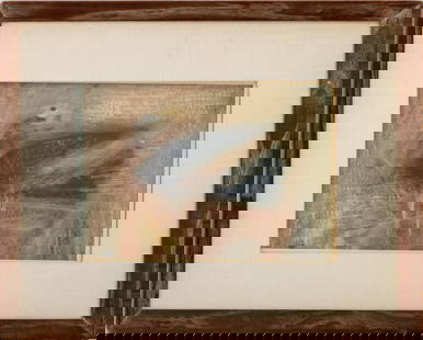 Reginald Weston Abstraction Mixed Media, 1950: Reginald Weston (English, 1912-1967), Abstract Composition, Mixed Media on Paper, 1950, signed and dated lower left, wood frame. Image: 7.5" H x 11" W; frame: 14.5" H x 18" W. Provenance: From a 20 Ea