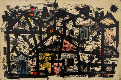 Illegibly Signed "Key Hole" Mixed Media, 1956