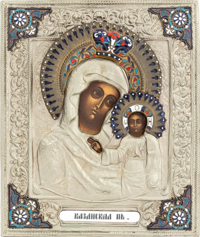 Russian Orthodox Our Lady of Kazan Icon, 19th C. (1 of 6)