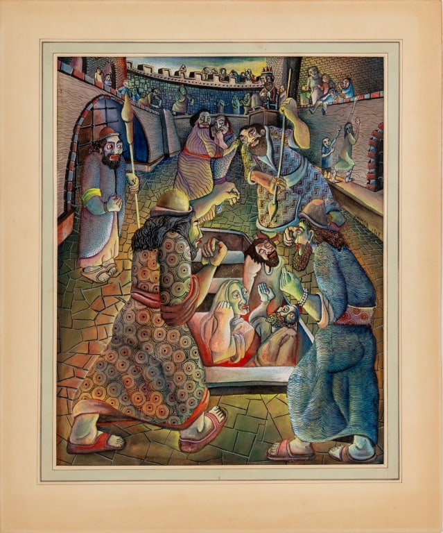 Paul Shimon "Three Hebrew Lads..." Gouache, 1948 (1 of 8)