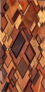 Abstract Relief Wood Wall Sculpture: Abstract Wood Relief Wall Sculpture, 20th century, with fragments of oak, mahogany, and walnut. 39.5" H x 20.25" W x 4.25" D. Provenance: From a New York City Collection. Keywords: Low relief sculptur