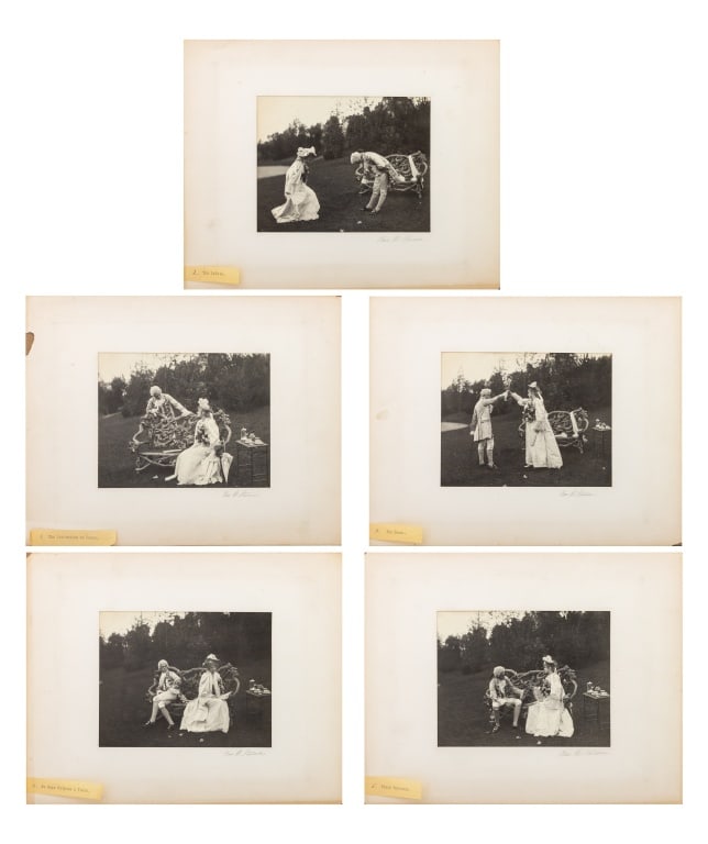 Charles W. Stevens Dancing Couple Photogravures, 5: Charles W. Stevens (American, XIX-XX), Five Dancing Couple Photogravures, each titled lower left and signed in pencil lower right, comprising: "1. Invitation to Dance.", "2. The Salute.", "3. The Danc