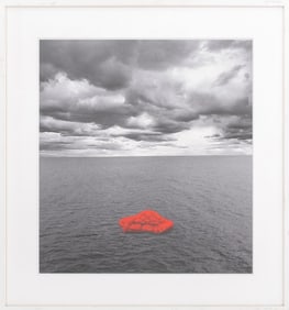 Red Sofa Lost at Sea Acrylic Painted Photograph