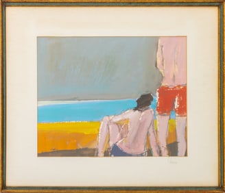 Russo Beach Scene Acrylic with Collage Elements