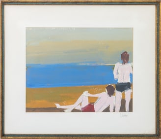 Russo Beach Scene Acrylic with Collage Elements