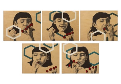 Contemporary Girl with Raspberries Mixed Media, 5