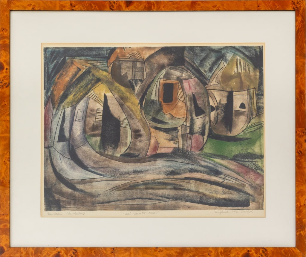 Femi Johnson "Fulani Farm Settlement" Gouache (1 of 8)