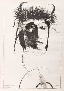 Leonard Baskin "Chief Wets It" Lithograph, 1972: Leonard Baskin (American, 1922-2000), "Chief Wets It Assinnboine", Lithograph on Wove Paper, 1972, titled and marked edition "Artist Proof" lower left, signed and dated in plate, signed in pencil lowe