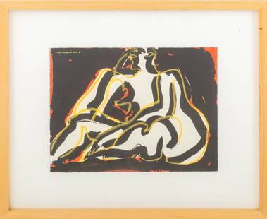 Nicholas Marsicano Abstract Figure Mixed Media: Nicholas Marsicano (American, 1908-1991), Abstract Figure, Mixed Media on Paper, ink, acrylic, and pastel, signed upper left, label to verso, wood frame. Image: 9.5" H x 13" W; frame: 16.75" H x 20.5"
