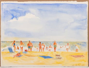 Michael Paraskevas Beach Scene Watercolor on Paper
