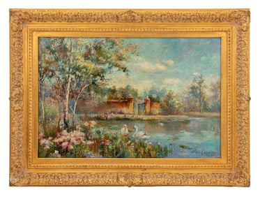 Alan Cote Impressionistic Swan Lake Oil on Canvas