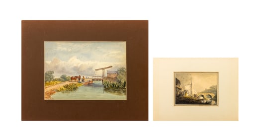 European School Riverside Landscape Watercolors, 2