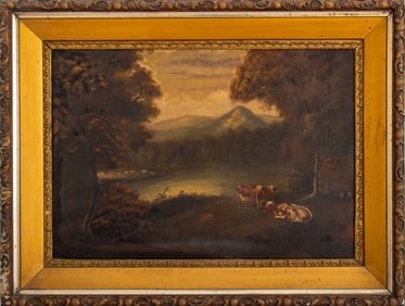 Illegibly Signed Pastoral Landscape Oil on Canvas