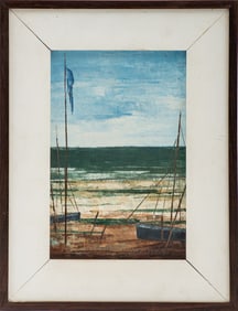 Illegibly Signed Harbor Scene Oil on Canvas