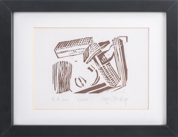 Illegibly Signed "Gate" Linocut on Paper