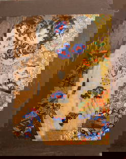 Fran Bull "Civilizations Not Yet Born" Collage: Fran Bull (American, b. 1938), "...Civilizations Not Yet Born", Mixed Media Collage, signed "F Bull" to leg, mounted on a board and wrapped in cellophane. 28.75" H x 23" W. Provenance: From a New York