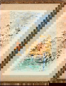 Illegibly Signed Venice Cityscape Watercolor