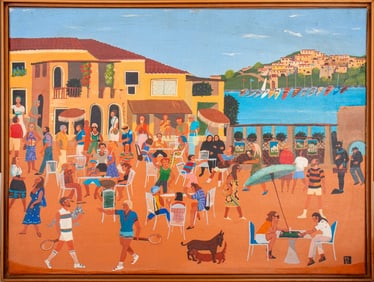 Mediterranean Figural Scene Oil on Canvas, 1981