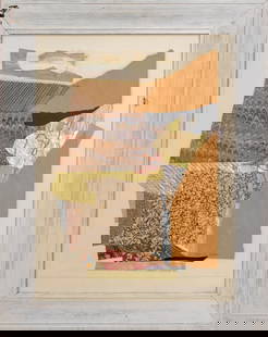 Joan Shapiro Abstract Mixed Media Collage on Paper: Joan Hyde Shapiro (American, XX-XXI), Abstract Composition, Mixed Media Collage on Paper, with marbled paper, lace, and corrugated cardboard elements, signed in pencil lower right, painted wood frame.