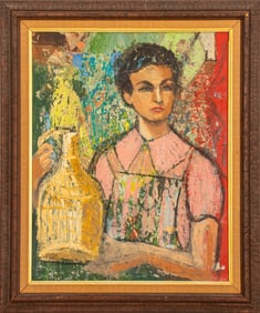 Portrait of a Woman Holding a Jug Oil on Board