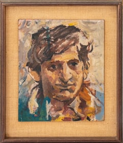 Signed Abstract Portrait of Man Oil on Panel, 1960