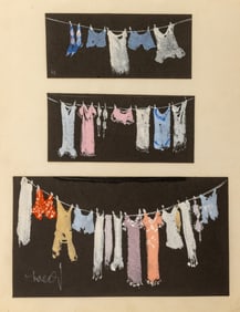 Micaela Myers "Wash Day" Gouache on Black Paper