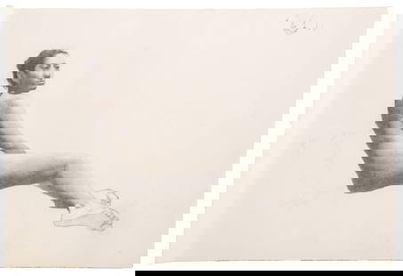 Reclining Nude Pencil on Fabriano Paper: 20th Century School, Reclining Nude, Pencil on Artistico Fabriano Paper, unsigned, blindstamp lower left, unframed. 14.75" H x 22.25" W. Provenance: From a New York City Collection. Keywords: Drawing,