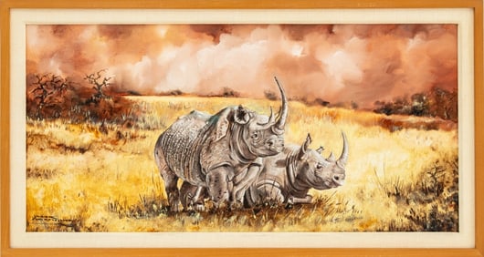 Mark Vandeneschen Rhinoceros in Landscape Oil