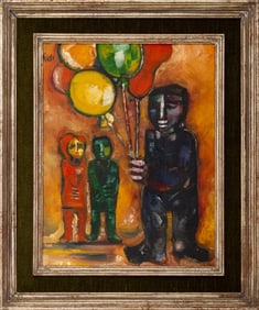 Illegibly Signed Figures Holding Balloons Oil