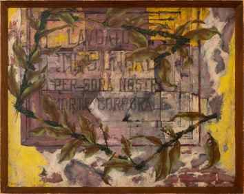 Charles Blum Vines Over Memorial Plaque Oil, 1959