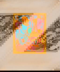 Ellen Kalish Hi "#11" Mixed Media on Paper, 1963: Ellen Kalish Hi (American, XX), "#11", Mixed Media on Paper, 1963, dated and signed in pencil lower center and to verso with title, unframed. Mounted to mat with archival tape. Image: 9.25" H x 7.25"