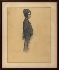 Harvey Dinnerstein Woman's Portrait Charcoal, 1964
