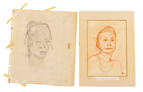 Kayo Lennar Portraits of Women Works on Paper, 2: Kayo Lennar (French/American, b. 1923), Portraits of Women, Two Works on Paper, "Sheryl", 1974, pencil, initialed, dated, and titled lower right, unframed, and "Lulu de Bordeaux", 1965, signed and dat