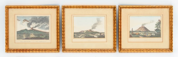 Italian Volcano Scene Hand-Colored Etchings, 3