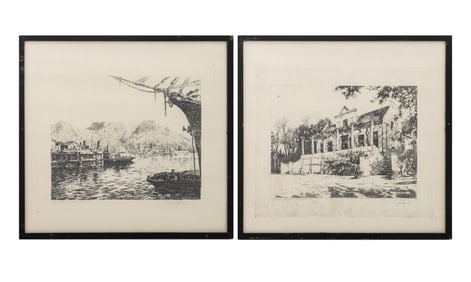 Tinus de Jongh Harbor and Manor Etchings, 2