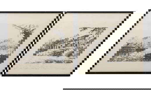 Tinus de Jongh Harbor and Manor Etchings, 2: Martinus Johannes de Jongh (Tinus, Dutch/South African, 1885-1942), Group of Two Harbor and Manor Compositions, Etching on Paper, comprising "Tokai Manor House" and "Cape Town Docks 1924", each titled