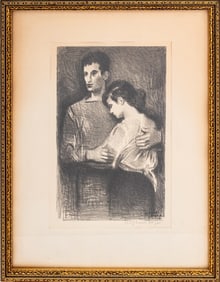 Raphael Soyer "Boy and Girl" Lithograph, 1954