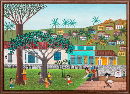 Elisabeth Liechti "Tio Rico" Acrylic on Board: Elisabeth Leichti (XX), "Tio Rico", Acrylic on Board, 1983, signed lower right, wood frame. Image: 9.5" H x 10.75" W; frame: 10.5" H x 14.5" W. Provenance: Property from a Mount Kisco Collection. Keyw