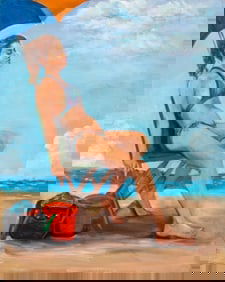 Penny Purpura Beach Scene Oil on Canvas