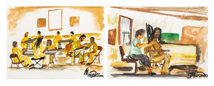 Alexander Figural Interior Scenes Watercolors, 2