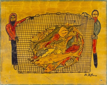 Albert Hoffman "Net Haul" Watercolor and Ink, 1977