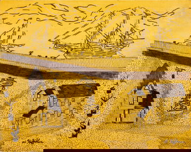 Albert Hoffman "Gardner's Basin" Pen and Ink, 1977: Albert Hoffman (American, 1915-1993), "Gardner's Basin", Pen and Ink on Canvas Board, 1977, signed lower right, titled and dated to verso, unframed. 16" H x 20" W. Provenance: From a Lexington Avenue